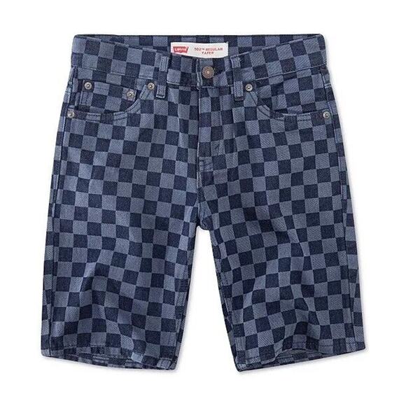 Levis 502 Boys Checkerboard Print Taper Fit Denim Shorts Size 16 Regular Check - Picture 1 of 4
